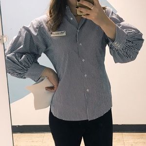 Lauren Ralph Lauren Blue and White Pinstripe Button Down Blouse